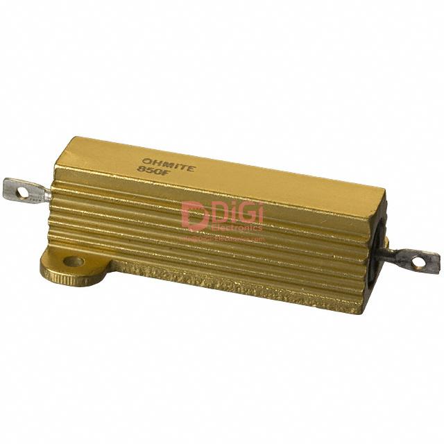 850F25RE The Ohmite 850F25RE is a wirewound chassis mount resistor with 25 Ohms resistance and a 50W power rating. It features a ±1% tolerance.