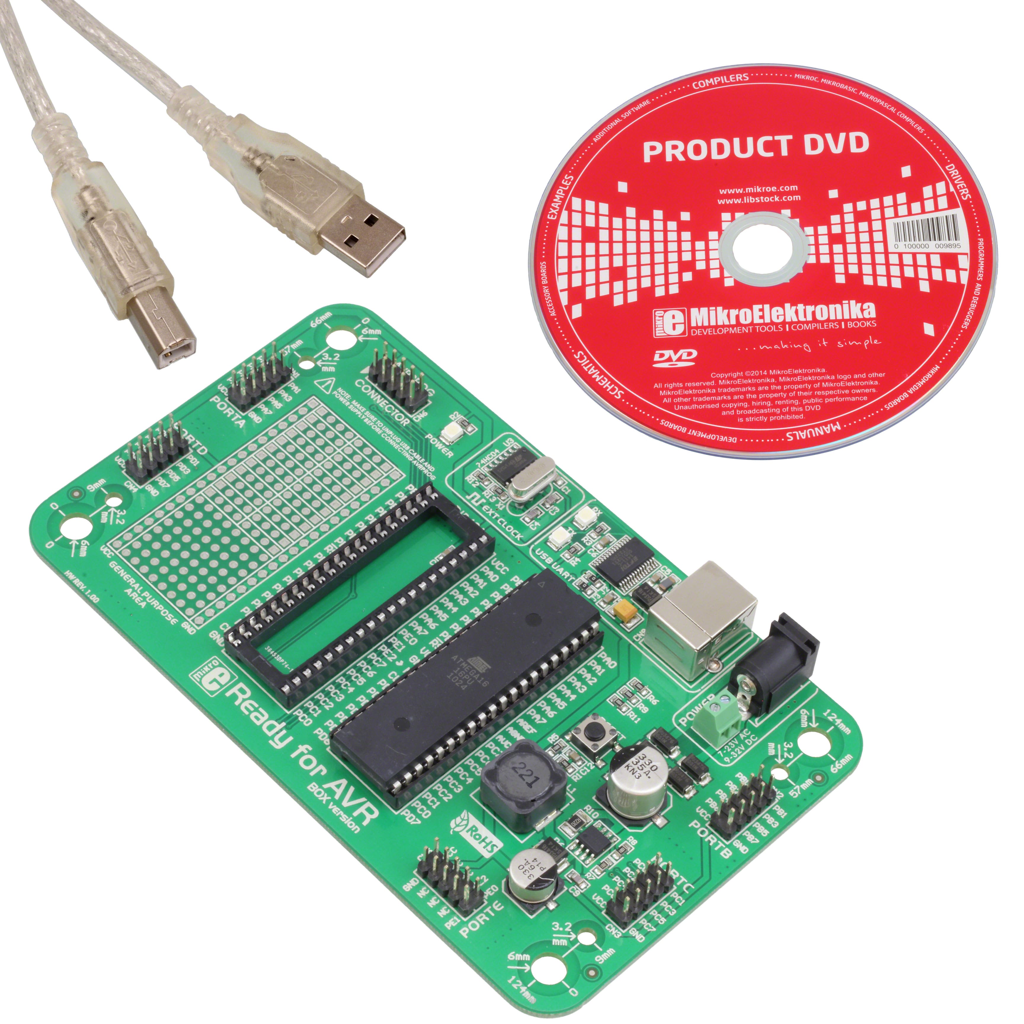 MIKROE-977 READY FOR AVR ATMEGA16 EVAL BRD