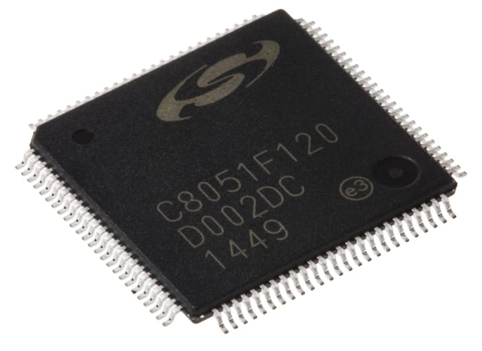 C8051F120 The C8051F120 is an 8-bit microcontroller from Silicon Labs based on the 8051 core. It features 128KB Flash memory, 8.25KB RAM, and operates at up to 100MHz.