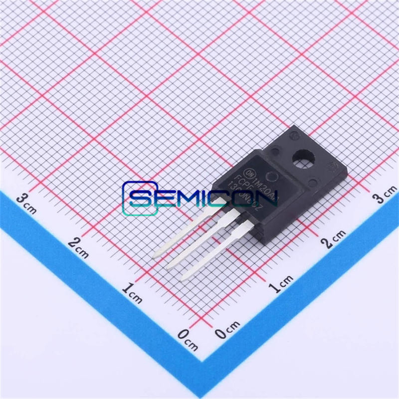 FCPF1300N80Z N-Channel MOSFET with 800V drain-source voltage, 6A continuous current, and 1.3 Ohm on-resistance. Packaged in TO-220F through-hole.