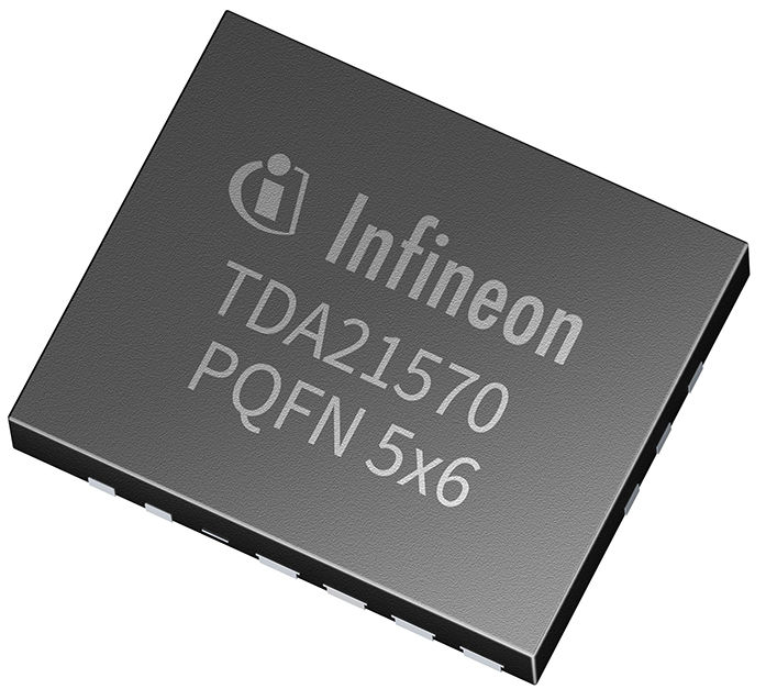 TDA21570 The Infineon TDA21570 is an integrated power stage designed for DC-DC conversion. It features a high output current capability and operates at high switching frequencies.