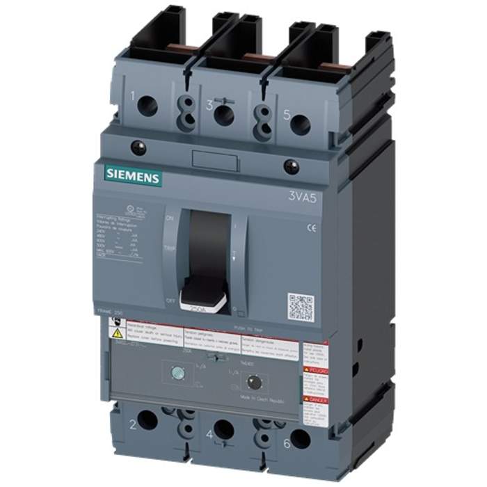 3VA5217-7EF31-2AA0 The Siemens SENTRON 3VA5217-7EF31-2AA0 is a 3-pole molded case circuit breaker rated for 175A and a breaking capacity of 10kA. It features a fixed mounting type and a rated AC voltage of 690V.