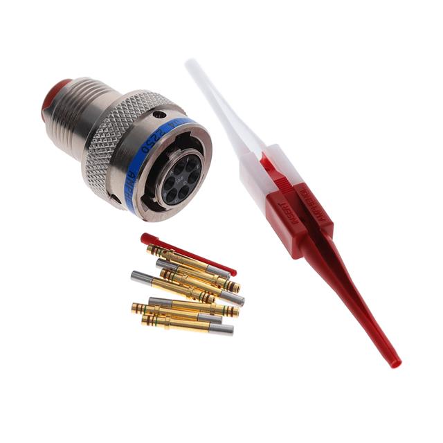 MS3476L106S This is a circular connector plug with 6 female sockets, gold crimp contacts, and a nickel-plated aluminum shell. It features a bayonet lock and is fluid resistant.