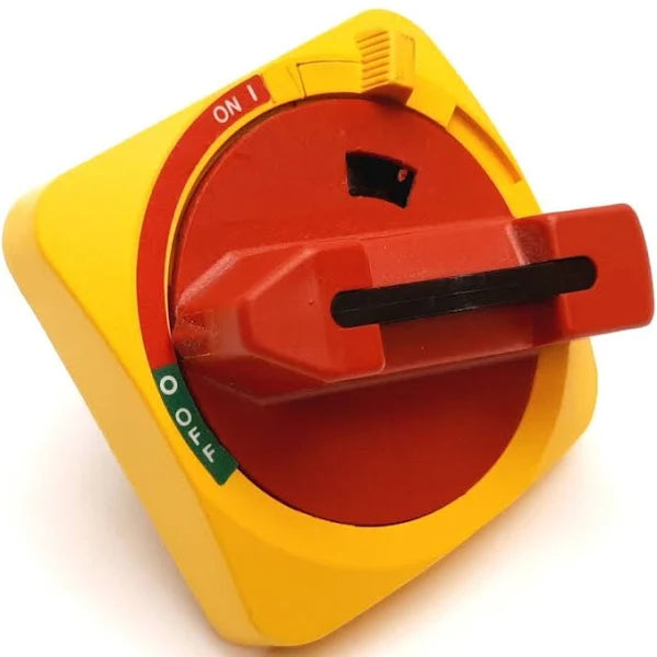 194R-HS4E The Allen-Bradley 194R-HS4E is a rotary operating handle designed for Bulletin 194R disconnect switches. It features a red/yellow color for emergency use and robust environmental protection.