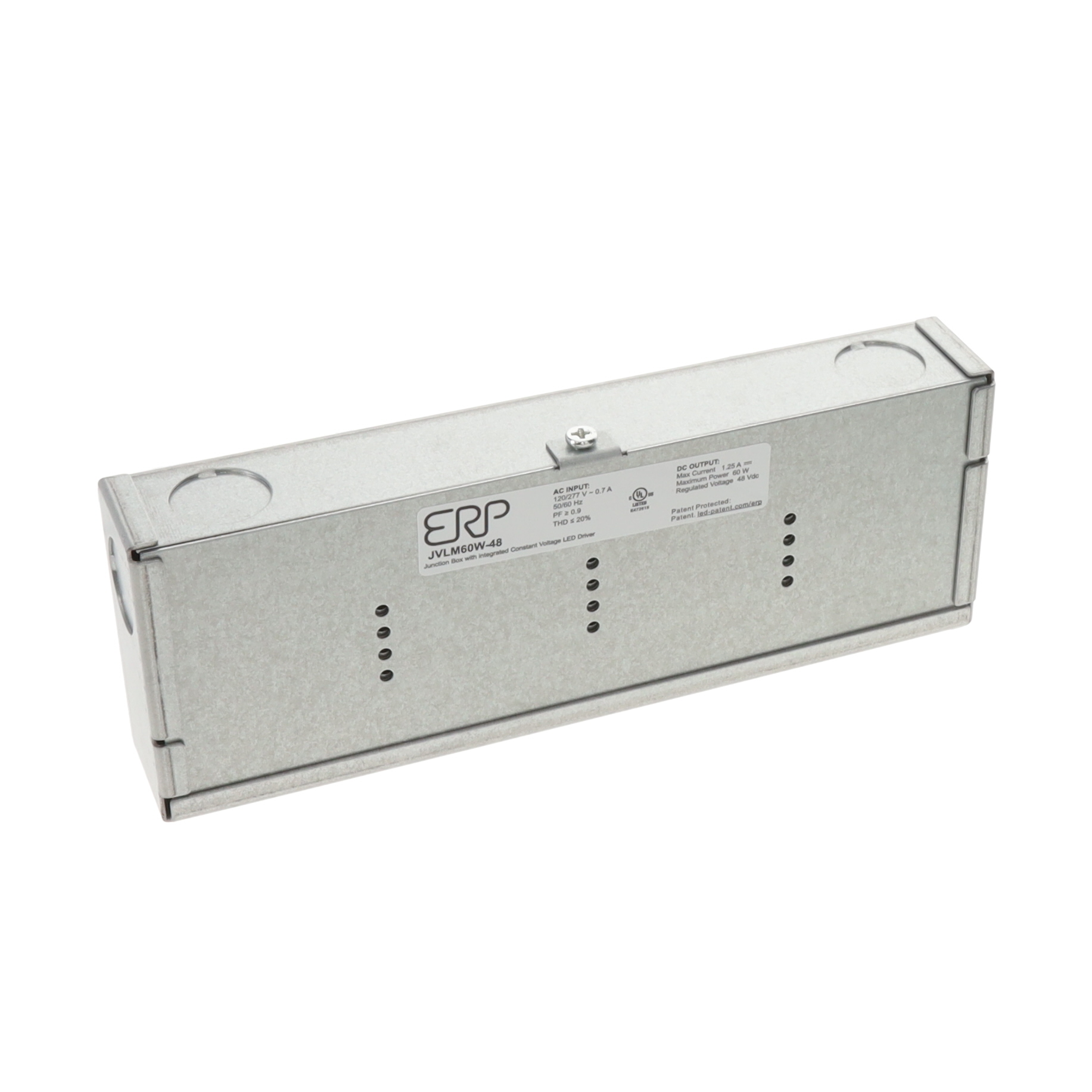 JVLM60W-48 ERP Power JVLM60W-48 is a 60W constant voltage LED driver with 48V output, 1.3A max current, 90% efficiency, and IP20 enclosure.