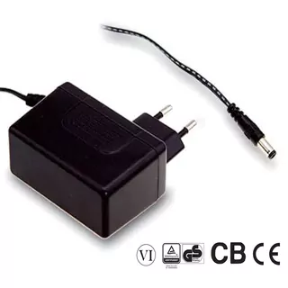 SGA18E24-P1J The Mean Well SGA18E24-P1J is an 18W AC/DC wall mount adapter providing a stable 24V output at 750mA. It offers Level VI efficiency and a wide input voltage range.
