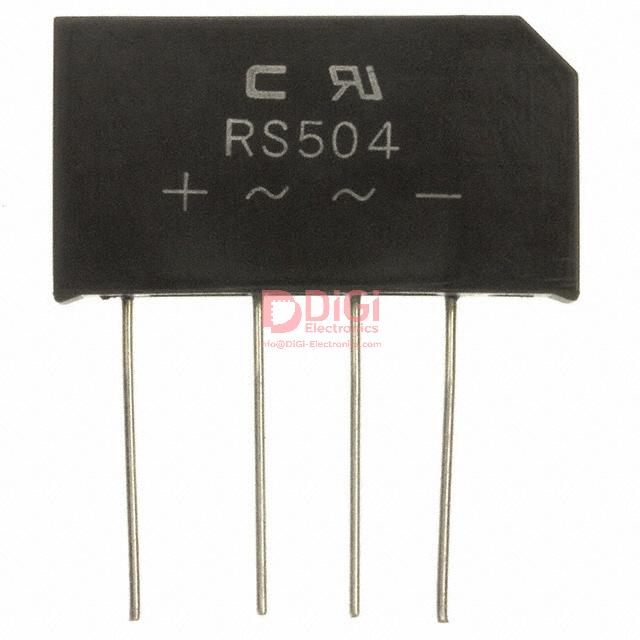 RS504-G The Comchip Technology RS504-G is a single-phase bridge rectifier with a 5A current rating and a 400V peak reverse voltage. It is designed for through-hole mounting.