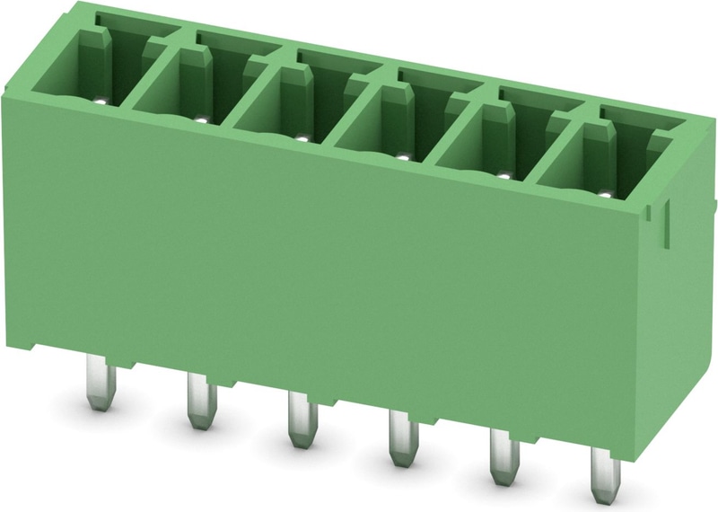 MCV 1,5/ 6-G-3,5 - 1843648 This Phoenix Contact MCV 1,5/ 6-G-3,5 is a PCB header with 6 positions and a 3.5mm pitch. It is designed for wave soldering.