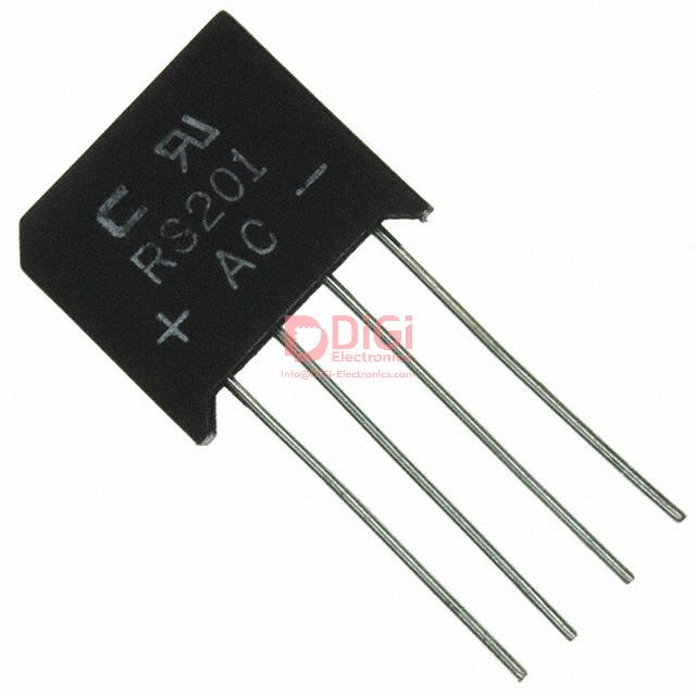 RS201-G The Comchip Technology RS201-G is a single-phase bridge rectifier with a 50V peak reverse voltage and 2A average rectified current. It features a through-hole mounting type.