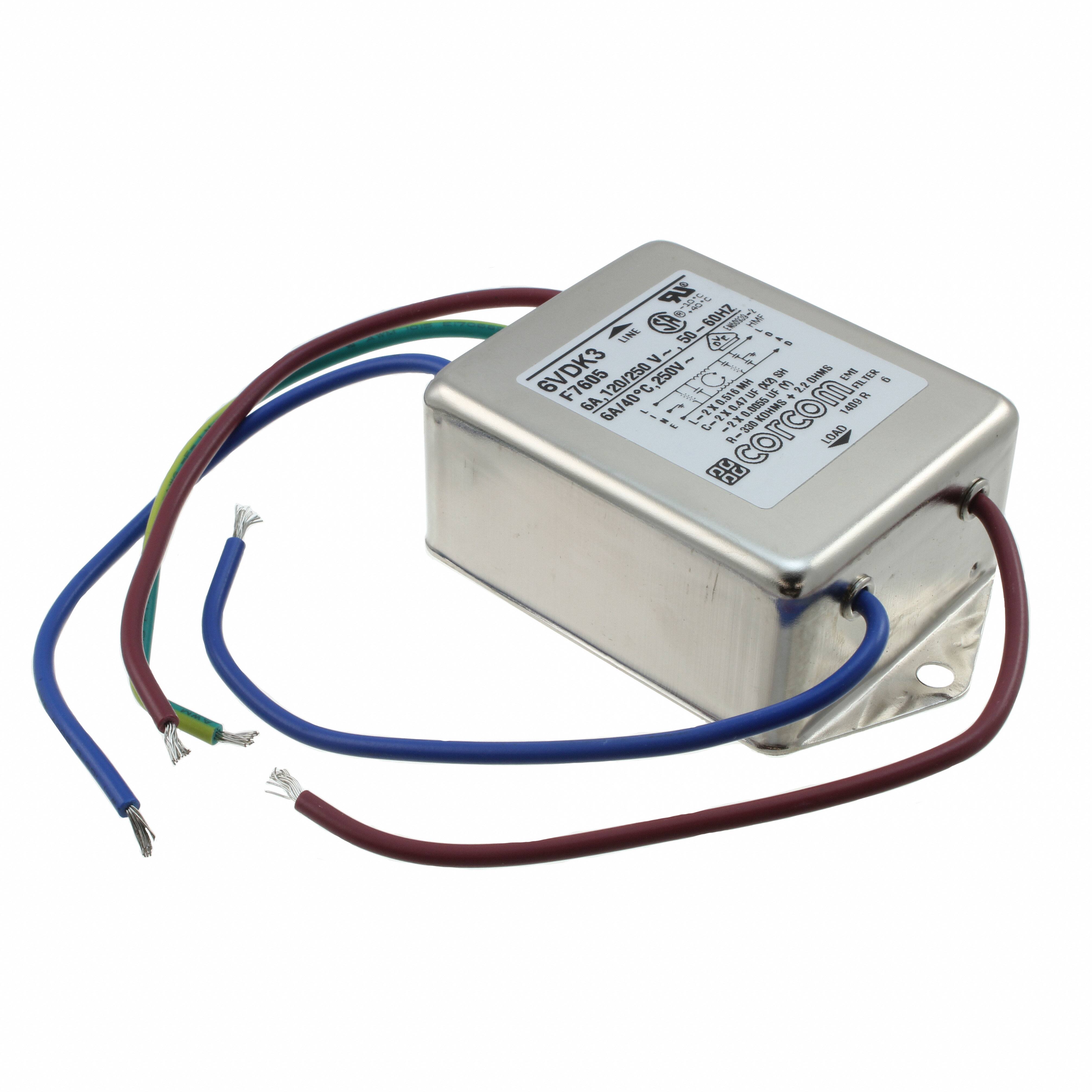 6609034-6 LINE FILTER 250VAC 6A CHASS MNT