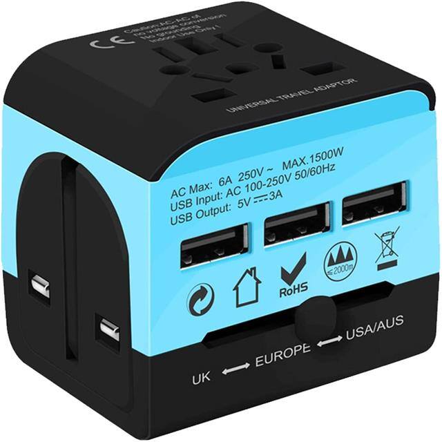 UTA 3USB BLU Multi plug Power Travel Adapter