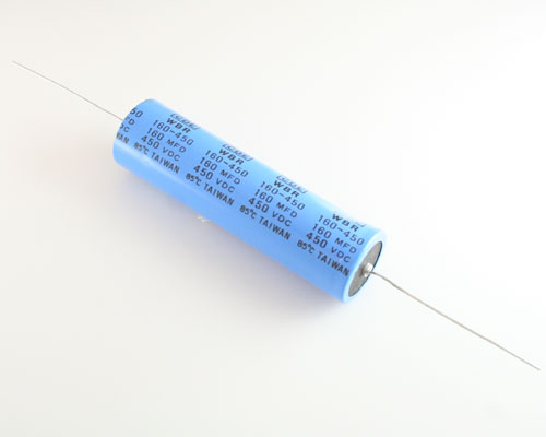 WBR160-450 The Cornell Dubilier Electronics WBR160-450 is an axial aluminum electrolytic capacitor. It offers a capacitance of 160µF and a voltage rating of 450V.