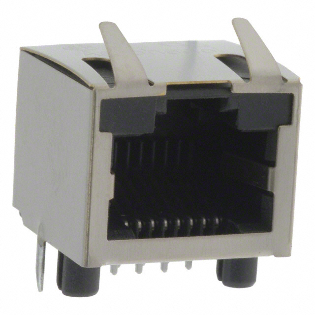 RJHSE-5380 RJ45 modular jack, 8P8C (8 position 8 contact), right angle orientation, through hole mounting, shielded, with board lock. Gold plated phosphor bronze contacts.