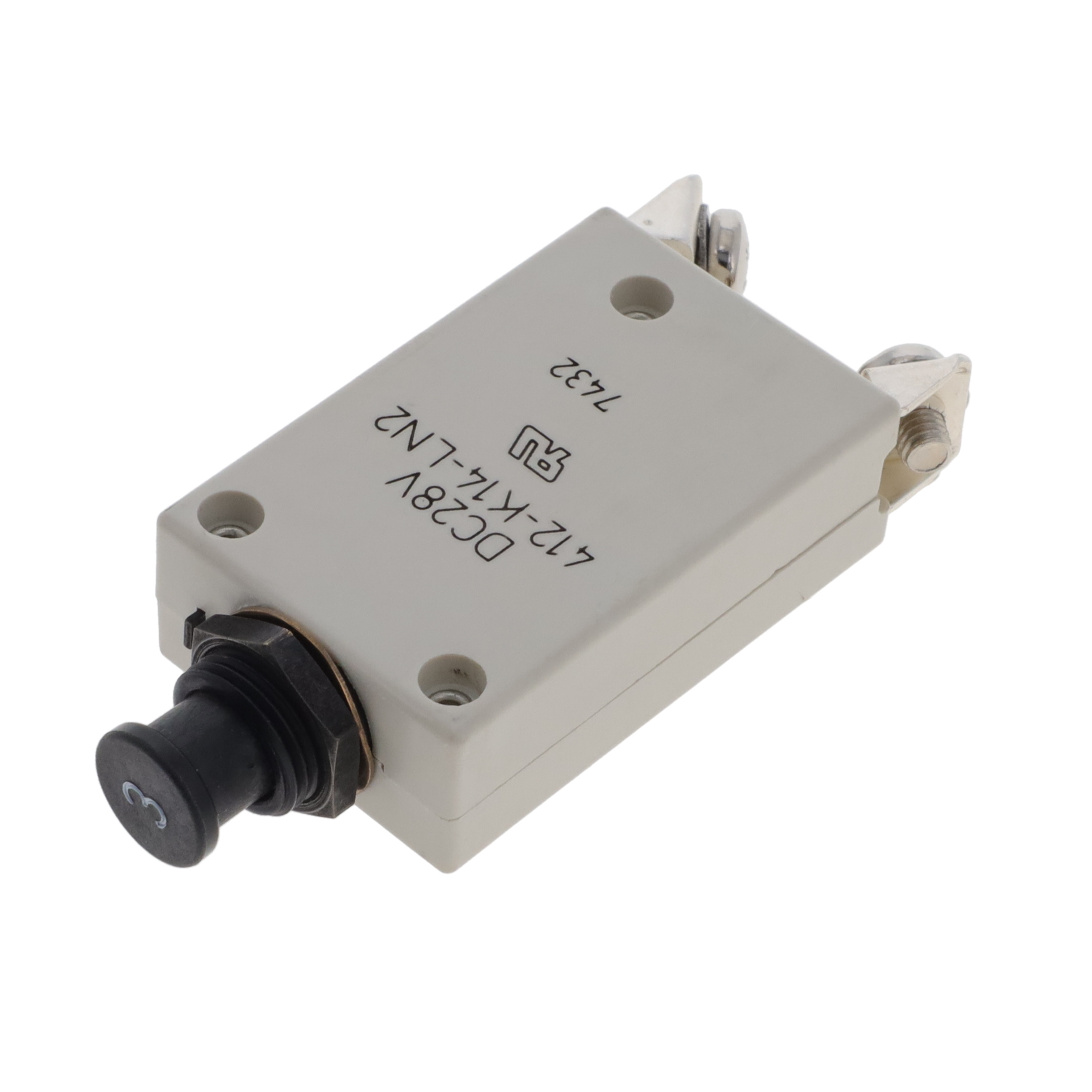 412-K14-LN2-3A The E-T-A 412-K14-LN2-3A is a single pole thermal circuit breaker designed for panel mounting. It features a 3A current rating and supports 28 VDC and 115 VAC (400 Hz) voltage ratings.