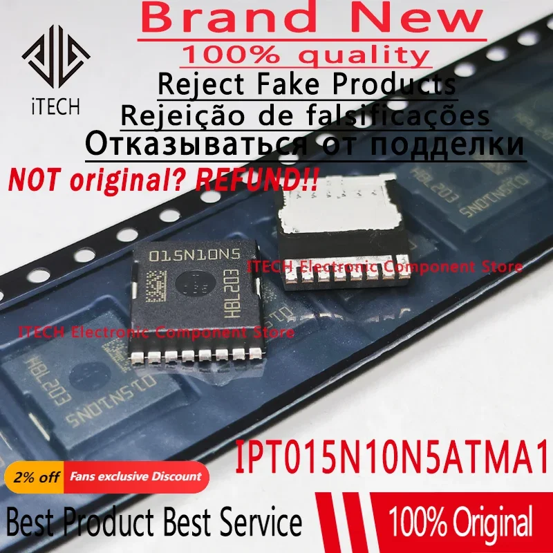 IPT015N10N5ATMA1 015N10N5 The Infineon IPT015N10N5ATMA1 is a MOSFET transistor. It features RoHS3 compliance and an MSL of 1.