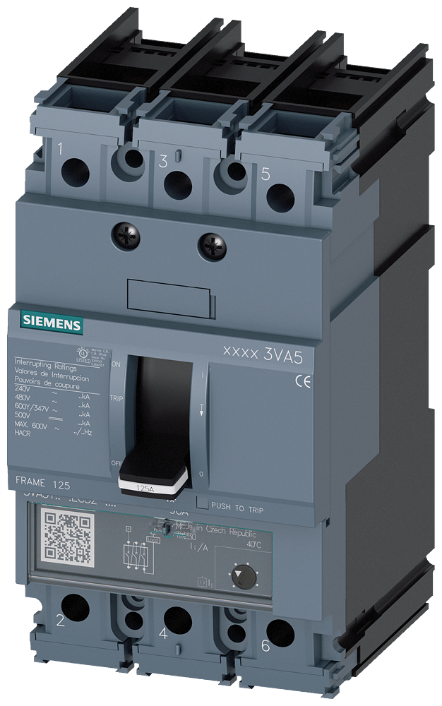 3VA5135-5EC32-1AA0 The Siemens 3VA5135-5EC32-1AA0 is a 3-pole molded-case circuit breaker with a 35A current rating and 690V operating voltage. It offers a breaking capacity of 35kA at 480V.