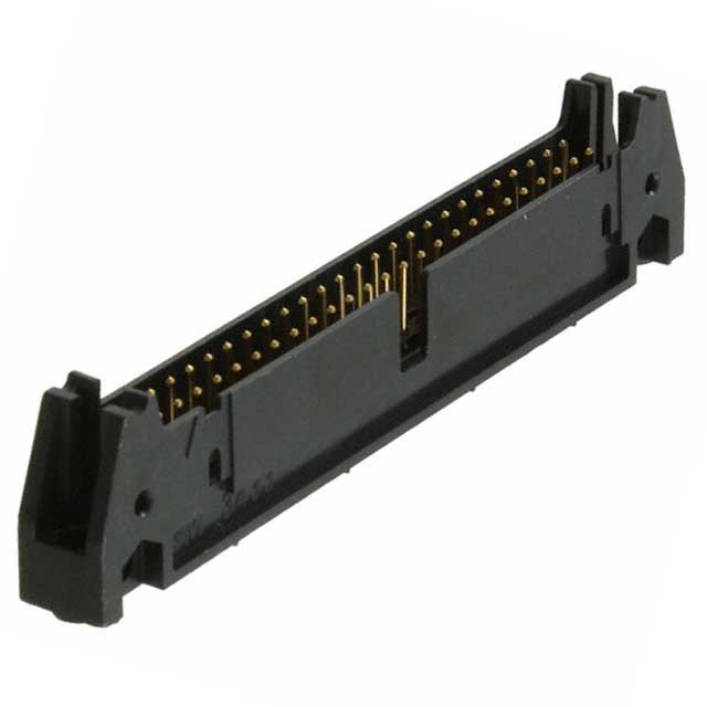 3433-5003UG This is a 50-position, 2-row, 2.54mm pitch shrouded male pin header from 3M. It features a right-angle through-hole mounting and is rated for 1.75A.