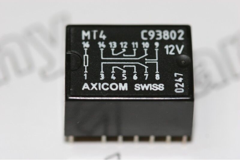 MT4-C93802 The Alcatel MT4-C93802 is a 4PDT telecom relay designed for signal applications. It features a 12V DC coil voltage and a maximum switching capacity of 2A at 250V AC.