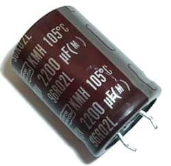 KMH80VN222M25X35T2 This Nippon Chemi-Con KMH80VN222M25X35T2 is an 80V, 2200uF radial snap mount electrolytic capacitor. It operates at temperatures up to 105°C.