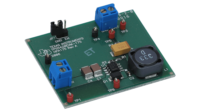 TPS5420 The Texas Instruments TPS5420 is a 2A step-down DC/DC switching regulator with a wide input voltage range of 5.5V to 36V. It operates at a fixed 500kHz switching frequency and offers high efficiency up to 95%.