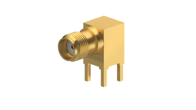 85_SMA-50-0-144/111_YH The Huber+Suhner 85_SMA-50-0-144/111_YH is a right-angle SMA coaxial connector designed for PCB mounting. It features a 50 Ohm impedance and operates up to 18 GHz.