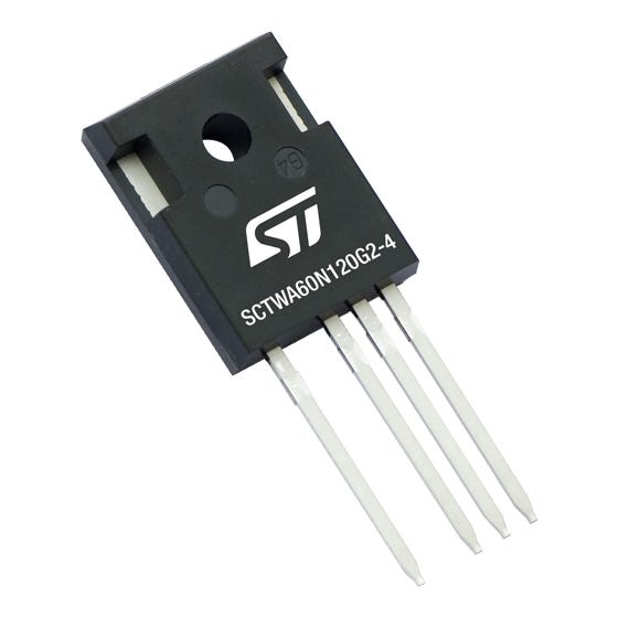 SCTWA60N120G2-4 The STMicroelectronics SCTWA60N120G2-4 is a Silicon Carbide Power MOSFET designed for high-performance applications. It features a 1200V drain-to-source voltage and a 60A current rating.