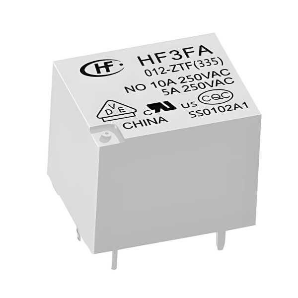 HF3FA/012-ZTF(335) The Hongfa HF3FA/012-ZTF(335) is a power relay designed for robust switching applications. It features a 10A maximum switching current and a 12VDC coil voltage.