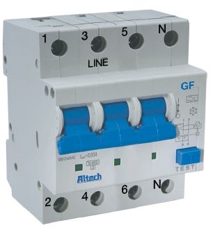 GF463030 The Altech Corporation GF463030 is a 3-pole ground fault circuit breaker rated for 63A and 277V AC. It offers a 10kA short circuit capacity.