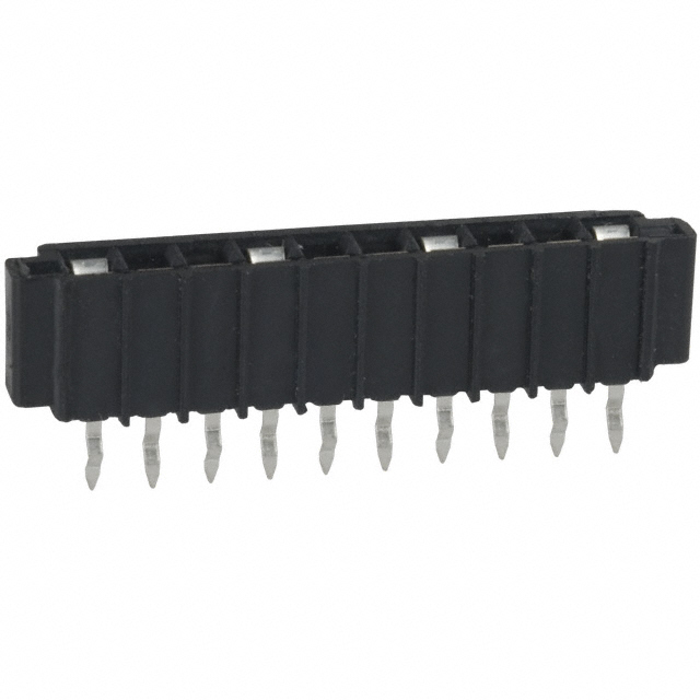 1-520315-0 FFC/FPC connector with 10 positions, 2.54mm pitch, through hole mounting, and kinked pin termination. Rated for 250V and -55°C to 105°C operation.