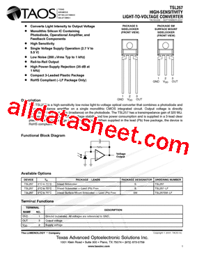 TSL257-LF The TSL257-LF is a Display, Monitor - LCD DriverController from AMS. It is RoHS3 Compliant and has an MSL of 1 Unlimited.