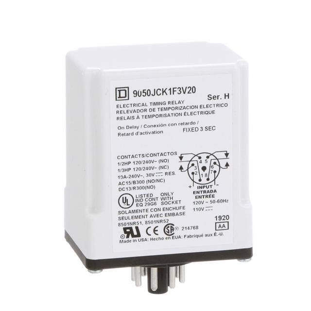 9050JCK1F3V20 TIMING RELAY, TYPE JCK, PLUG IN,