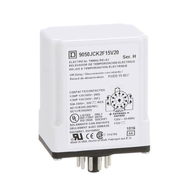 9050JCK2F15V20 TIMING RELAY, TYPE JCK, PLUG IN,