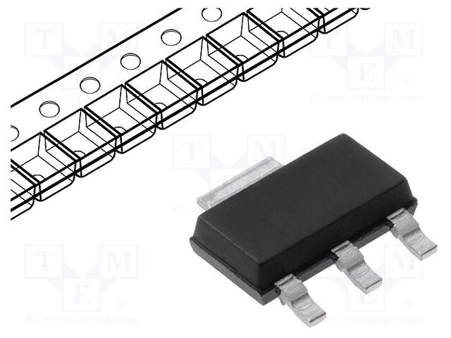 OT412,115 The WeEn Semiconductors OT412,115 is a 4Q Triac with a maximum load current of 1A. It is supplied in a SOT223 SMD package.