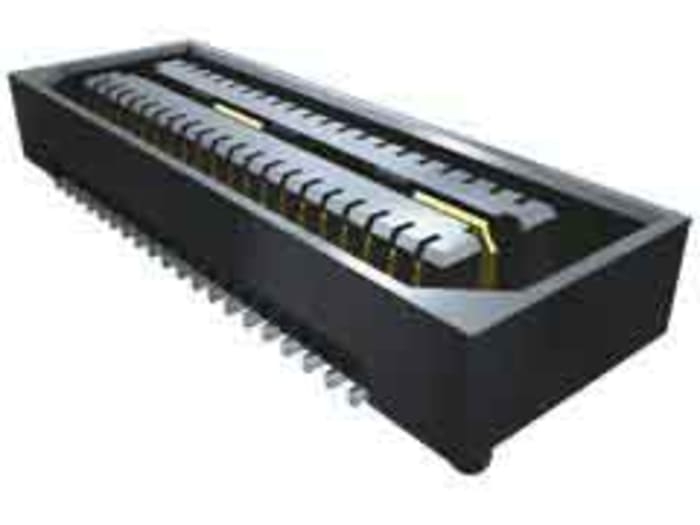 QSE-060-01-L-D-A-K The Samtec QSE-060-01-L-D-A-K is a 120-contact, 2-row PCB socket with a 0.8mm pitch. It features a straight surface mount orientation and a high-speed ground plane socket design.