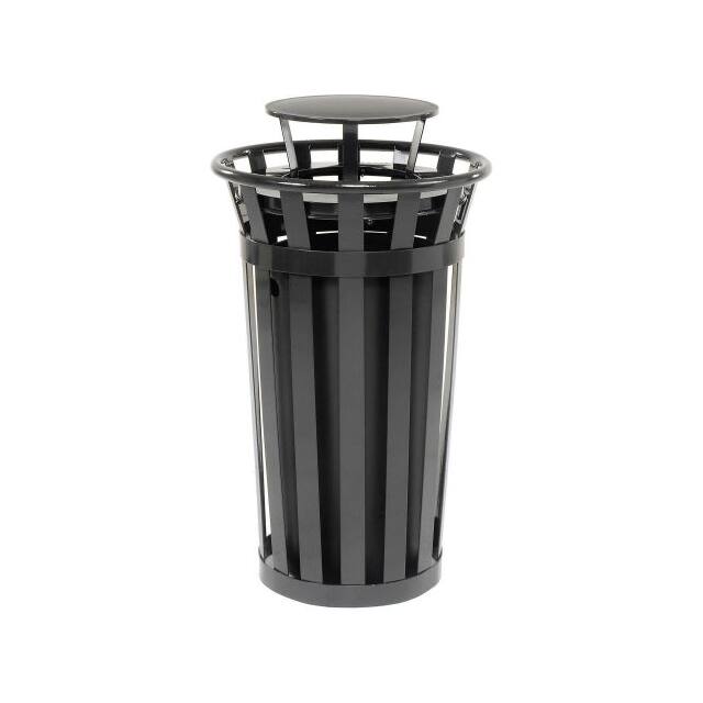 260803BK 24 GAL. OUTDOOR METAL SLATTED TR