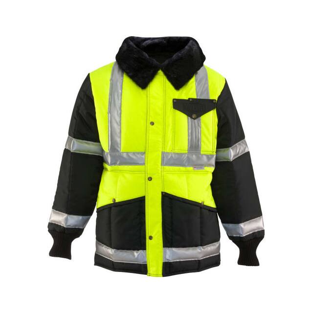 0342TTLNMEDL2 IRON-TUFF JACKOAT, BLACK/HIVIS L
