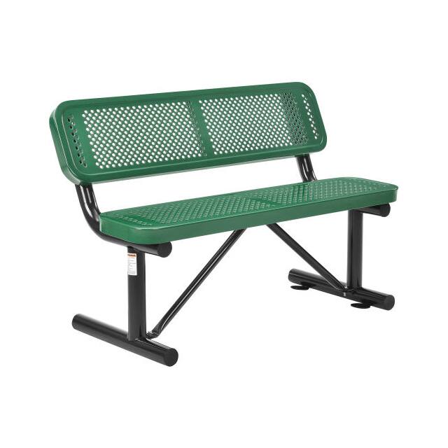 695744GN 48"L OUTDOOR STEEL BENCH W/BACKR