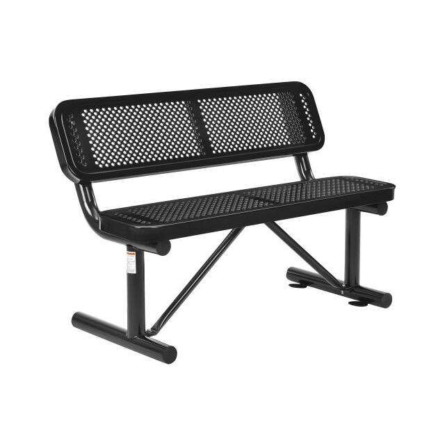 695744BK 48"L OUTDOOR STEEL BENCH W/BACKR