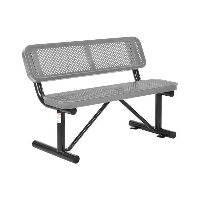 695743GY 48"L OUTDOOR STEEL BENCH W/BACKR