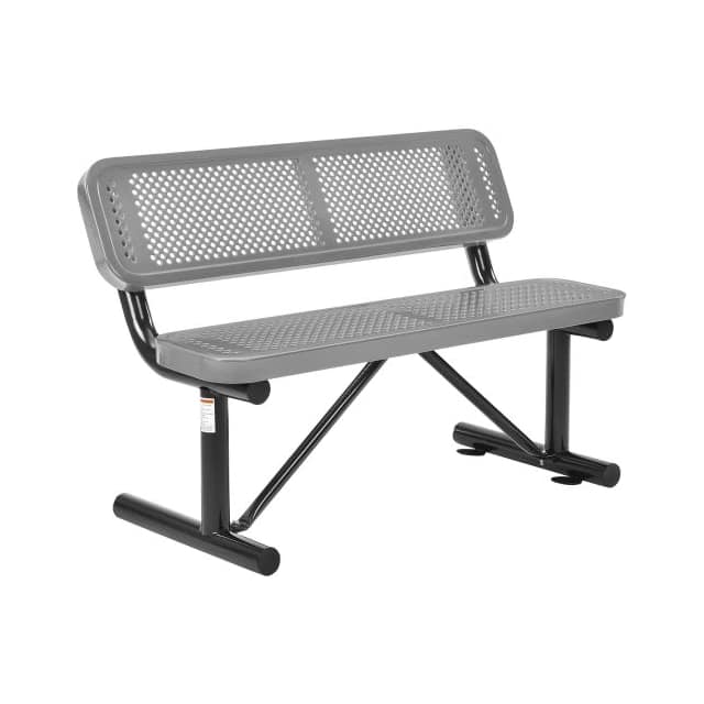 695744GY 48"L OUTDOOR STEEL BENCH W/BACKR