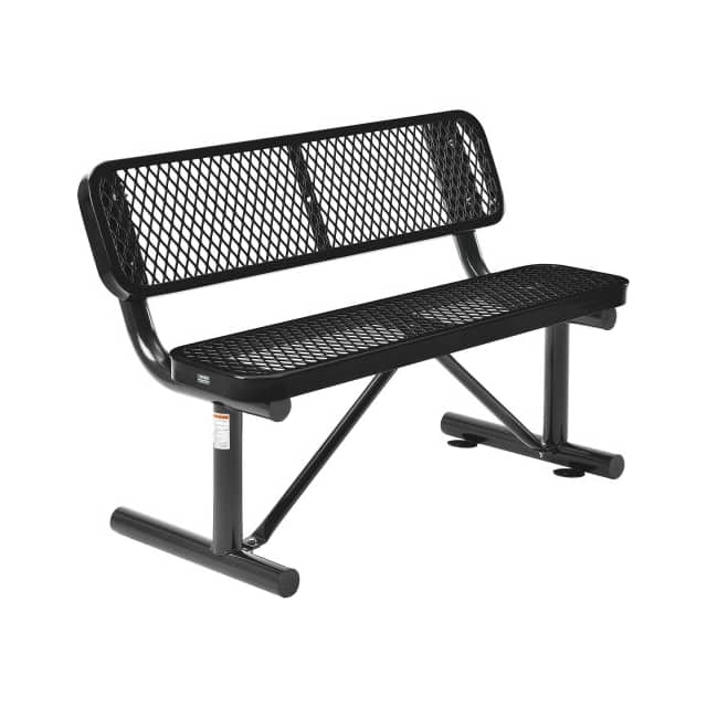 695743BK 48"L OUTDOOR STEEL BENCH W/BACKR