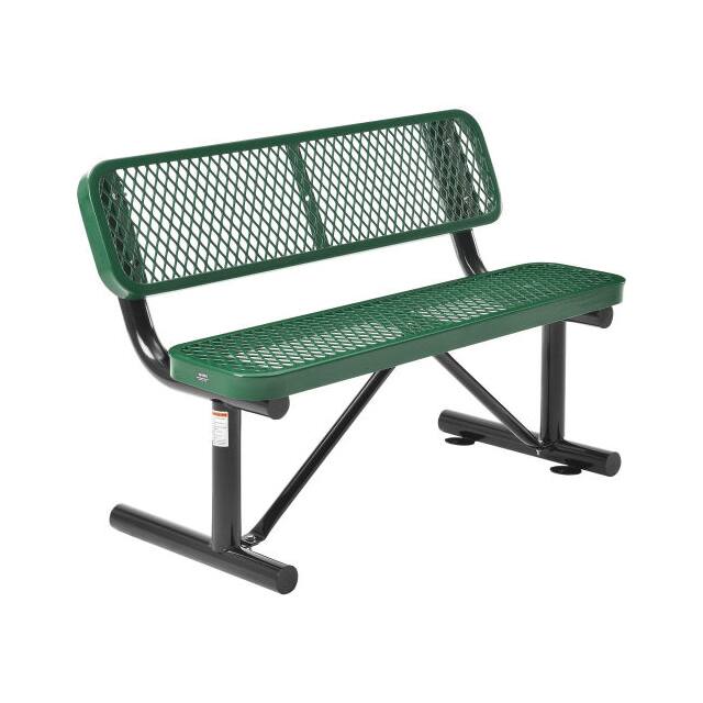 695743GN 48"L OUTDOOR STEEL BENCH W/BACKR