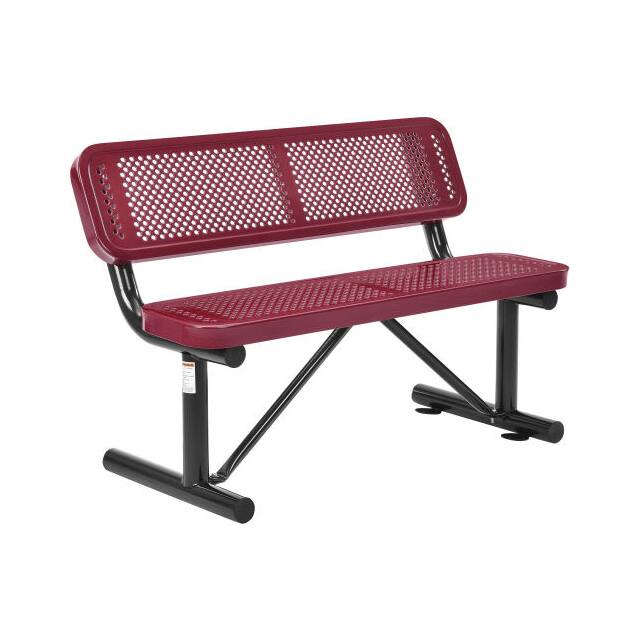 695744RD 48"L OUTDOOR STEEL BENCH W/BACKR
