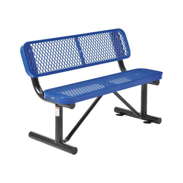 695743BL 48"L OUTDOOR STEEL BENCH W/BACKR