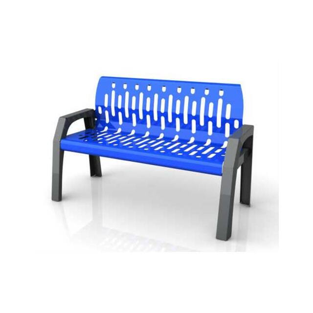 2040-BLUE 4' STEEL BENCH, WITH GRAY FRAME