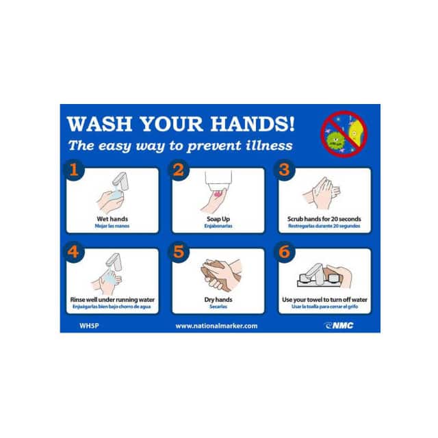 WH5P 7X14" WASH YOUR HANDS STICKER, V