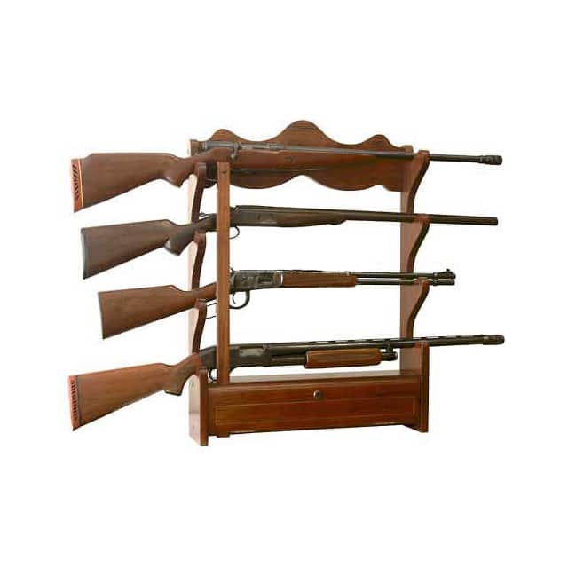 840 GUN WALL RACK, 4 LONG GUNS, WOOD
