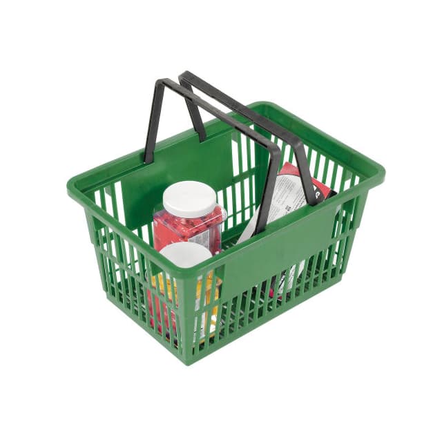 LARGE-GREEN GREEN PLASTIC SHOPPING BASKET W/