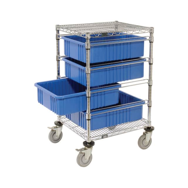 269027BL WIRE CART W/4 6"H GRID BLUE CONT