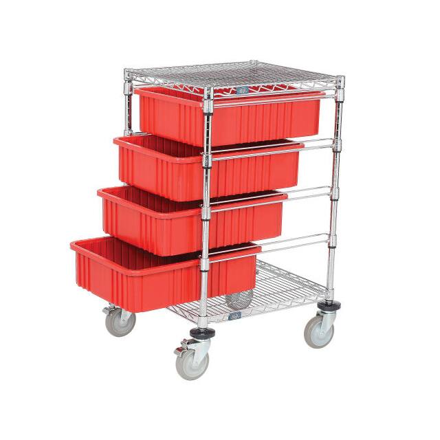 269027RD WIRE CART W/4 6"H GRID RED CONTA